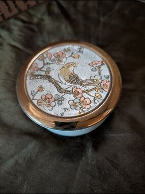 Decorative Bird Blossom Trinket Box - 24K Gold and Pink